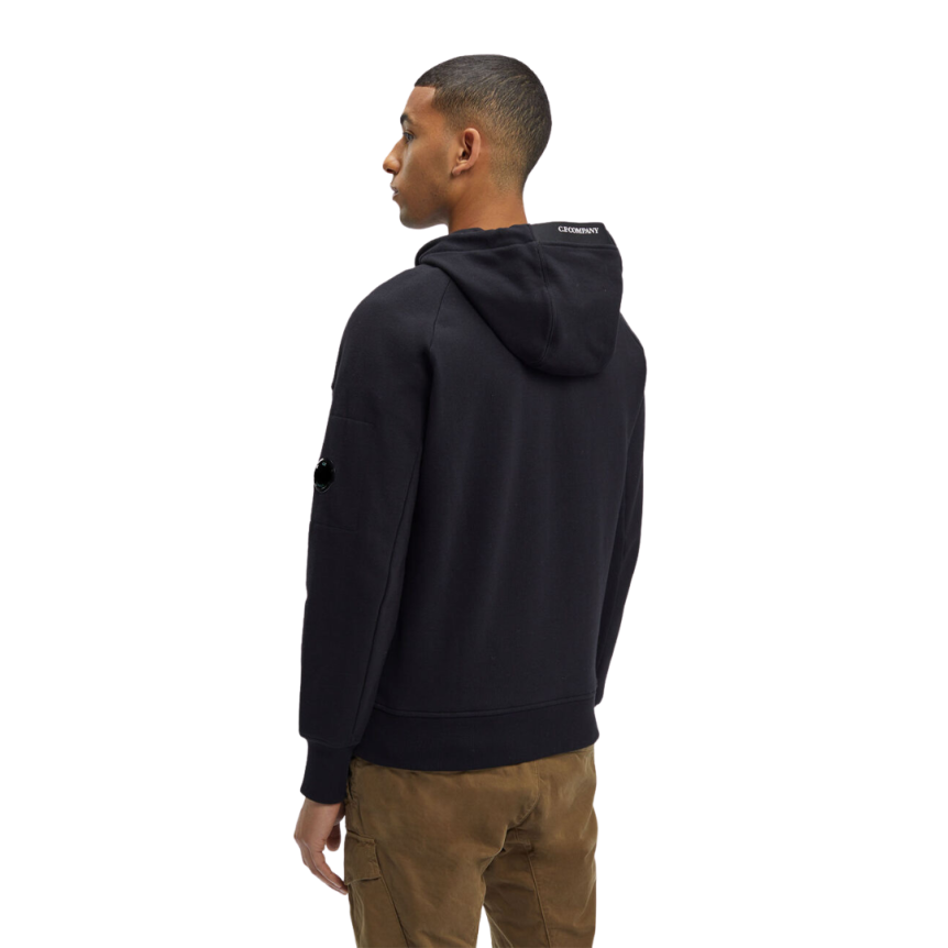 Sweat zippé CP COMPANY molleton relief diagonal polaire noir
