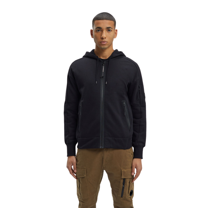 Sweat zippé CP COMPANY molleton relief diagonal polaire noir