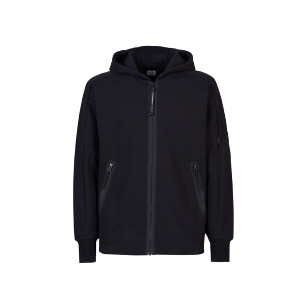 Sweat zippé CP COMPANY molleton relief diagonal polaire noir