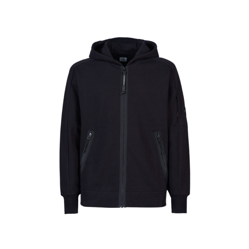 Sweat zippé CP COMPANY molleton relief diagonal polaire noir