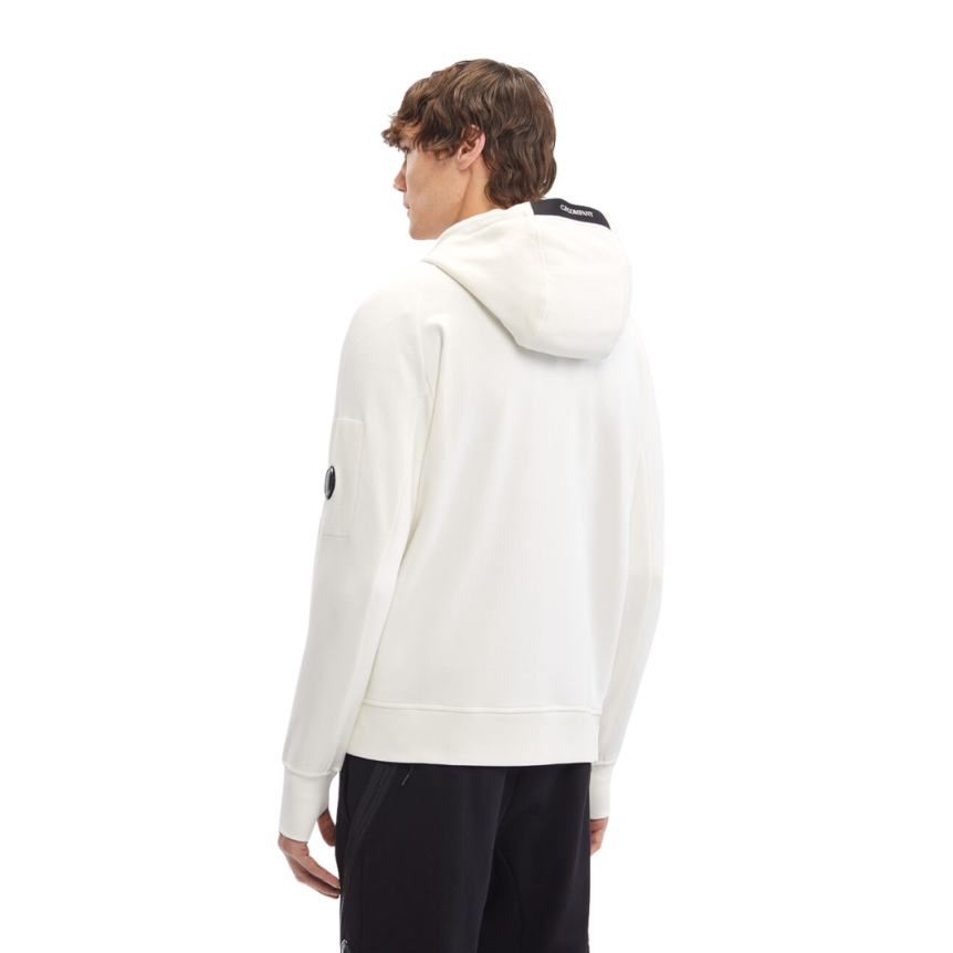 Sweat zippé CP COMPANY molleton relief diagonal polaire blanc lentille