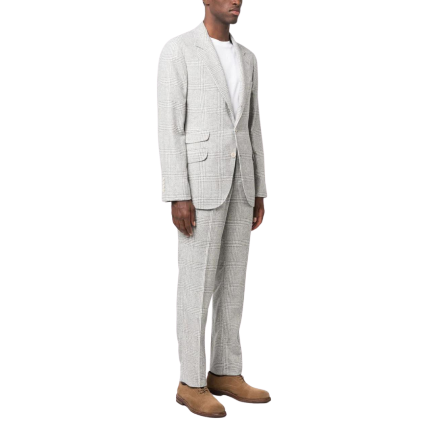 Costume BRUNELLO CUCINELLI laine carreaux prince de galles gris clair