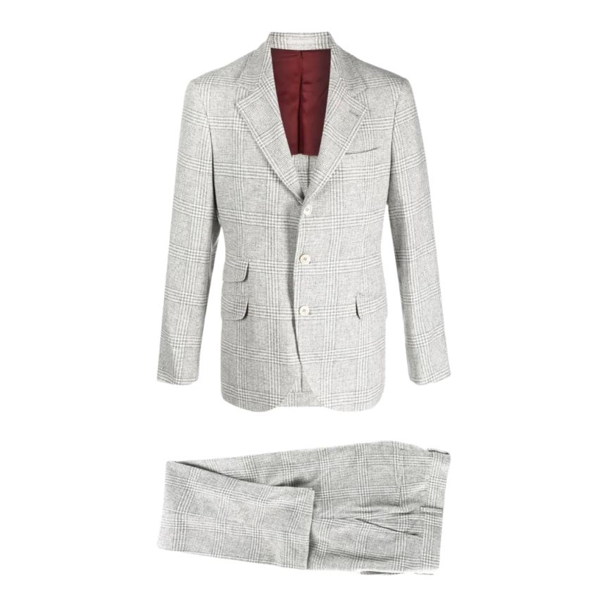 Costume BRUNELLO CUCINELLI laine carreaux prince de galles gris clair