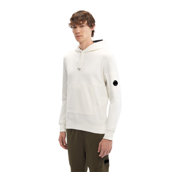 Sweat-shirt CP COMPANY coton polaire blanc capuche logo
