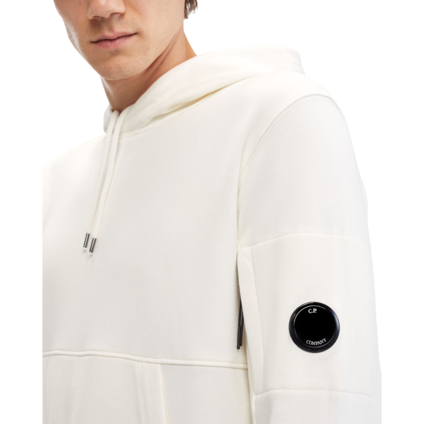 Sweat-shirt CP COMPANY coton polaire blanc capuche logo