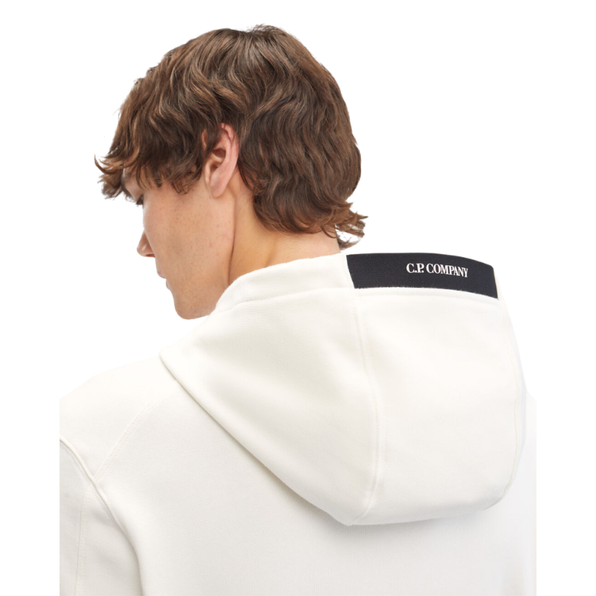 Sweat-shirt CP COMPANY coton polaire blanc capuche logo