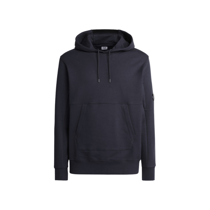 Sweat-shirt CP COMPANY coton polaire bleu marine capuche logo
