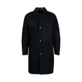 Manteau droit cuir agneau shearling bleu marine