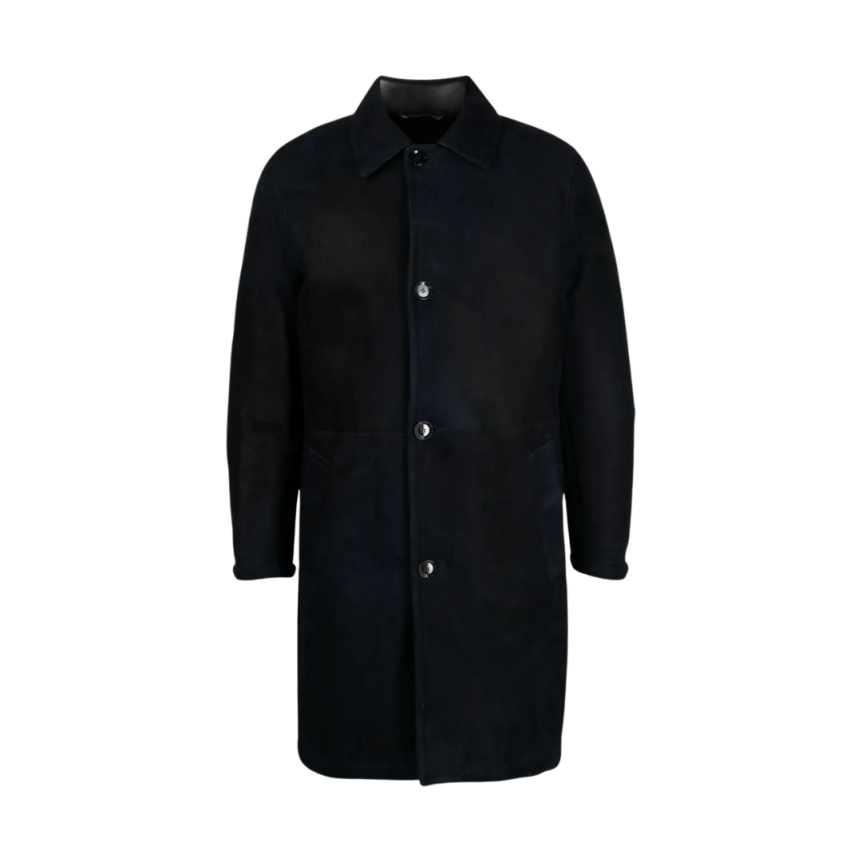 Manteau peau lainée BRIONI agneau Shearling bleu marine