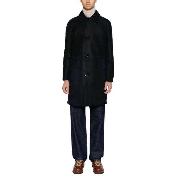 Manteau peau lainée BRIONI agneau Shearling bleu marine