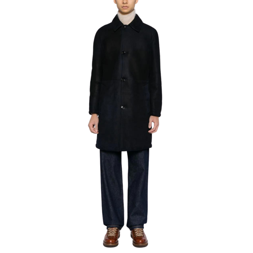 Manteau peau lainée BRIONI agneau Shearling bleu marine