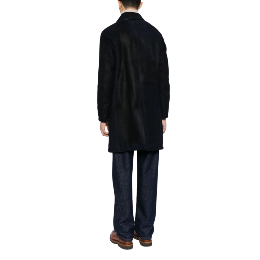 Manteau peau lainée BRIONI agneau Shearling bleu marine