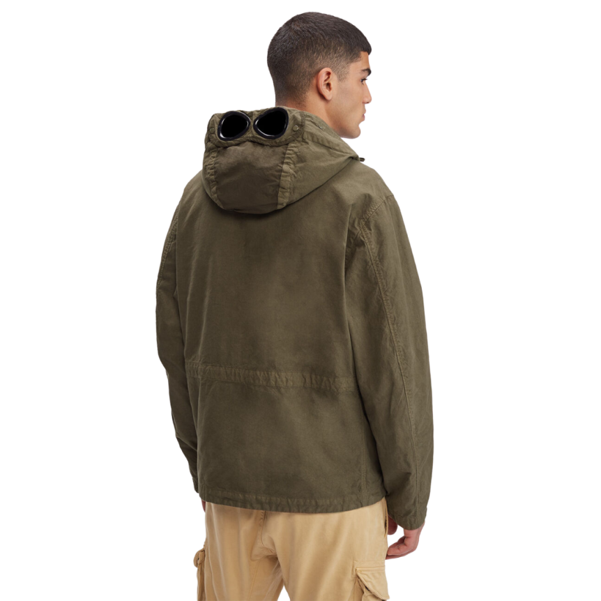 Veste a capuche CP COMPANY lunettes coton kaki multipoches grosse lentille manche