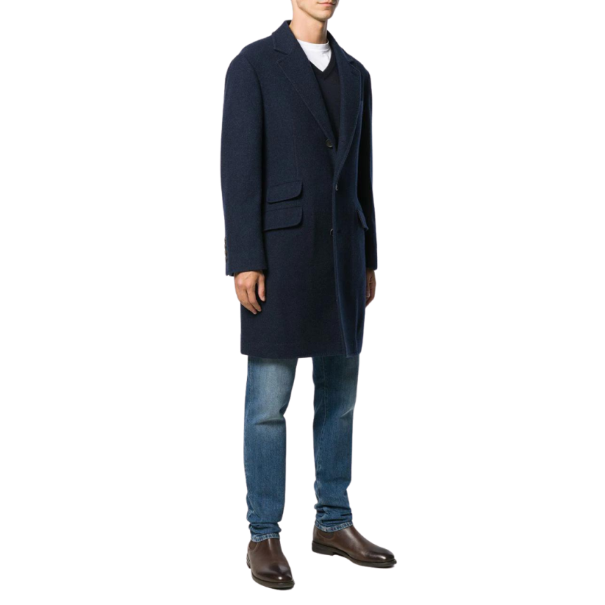 Brunello Cucinelli Manteau droit cachemire bleu marine