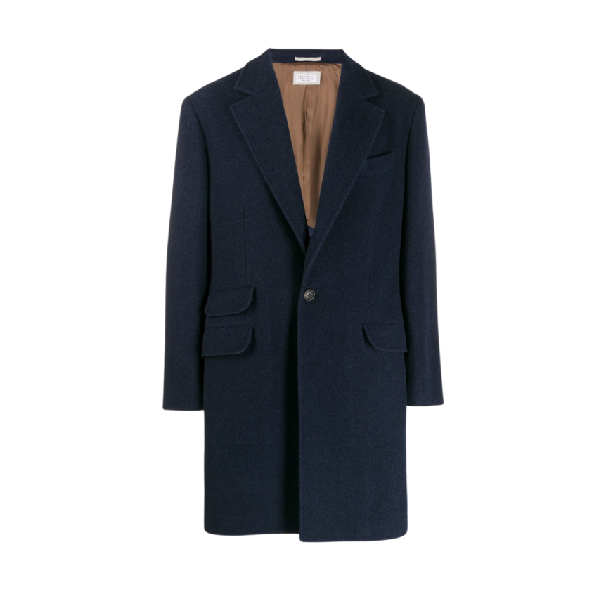 Brunello Cucinelli Manteau droit cachemire bleu marine
