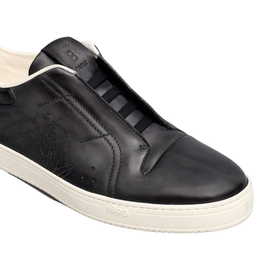 Baskets BERLUTI Slip On Playtime Cuir Scritto Nero Grigio