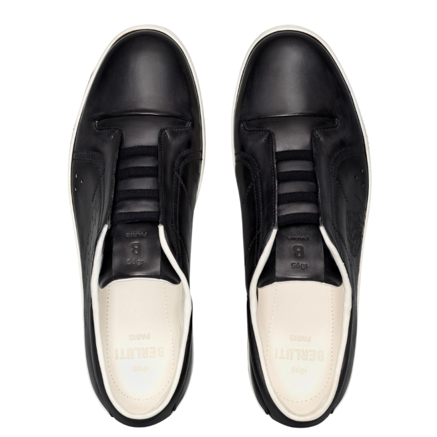 Baskets BERLUTI Slip On Playtime Cuir Scritto Nero Grigio