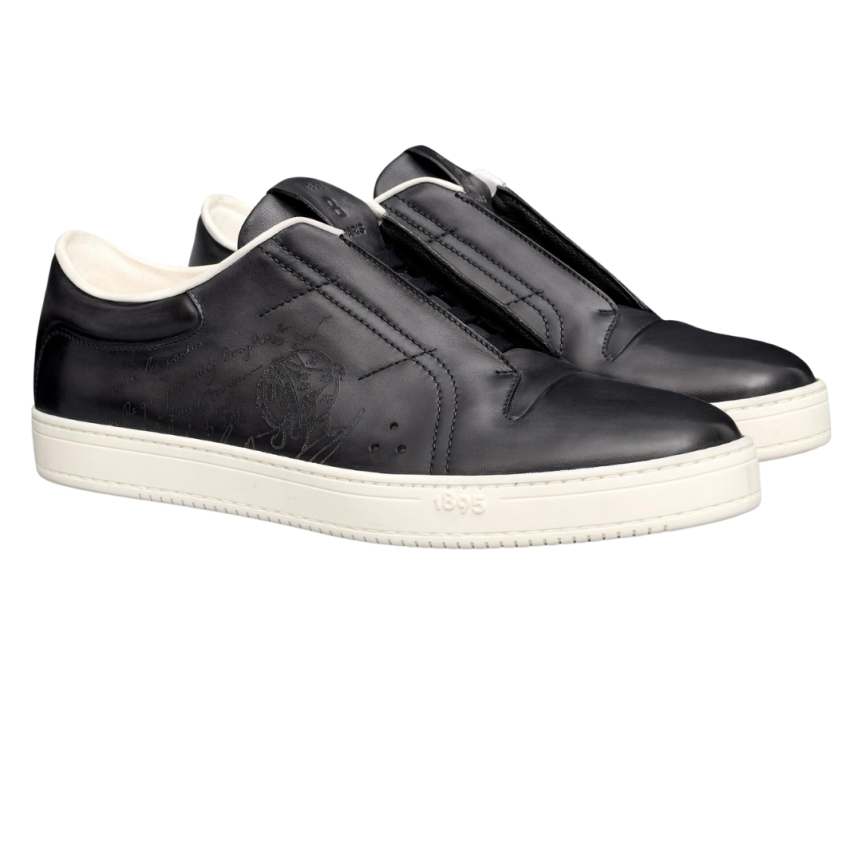 Baskets BERLUTI Slip On Playtime Cuir Scritto Nero Grigio