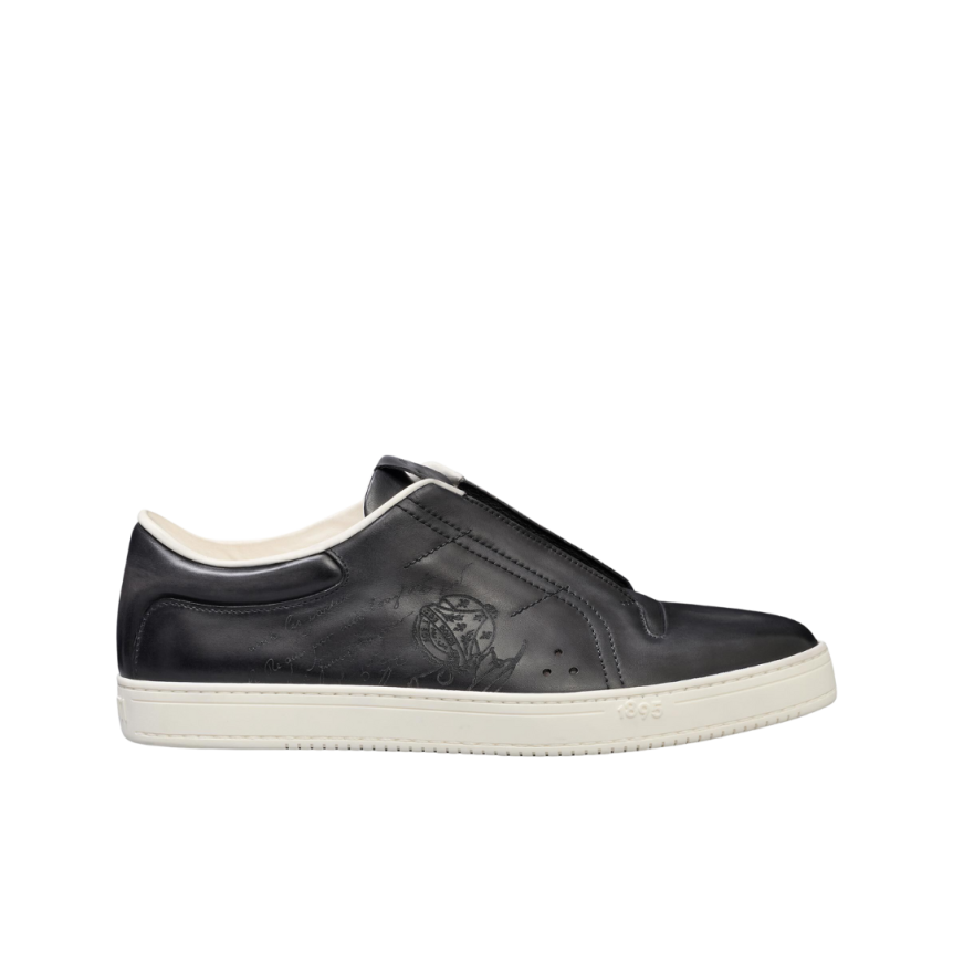 Baskets BERLUTI Slip On Playtime Cuir Scritto Nero Grigio