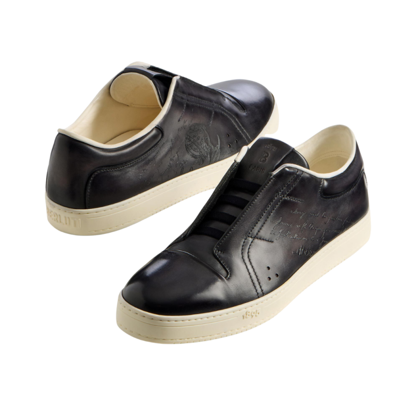 Baskets BERLUTI Slip On Playtime Cuir Scritto Nero Grigio