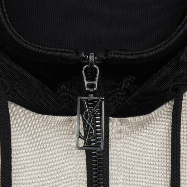 Sweat-shirt Hoodie zippé molleton noir beige broderie saint laurent