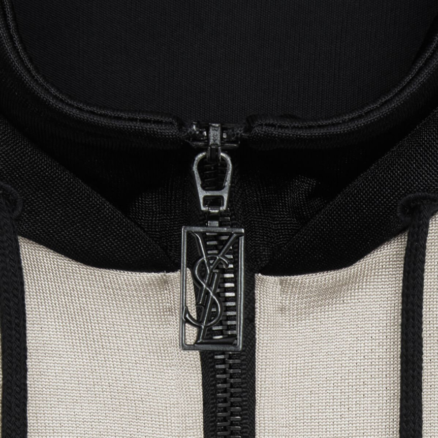 Sweat-shirt Hoodie zippé molleton noir beige broderie saint laurent