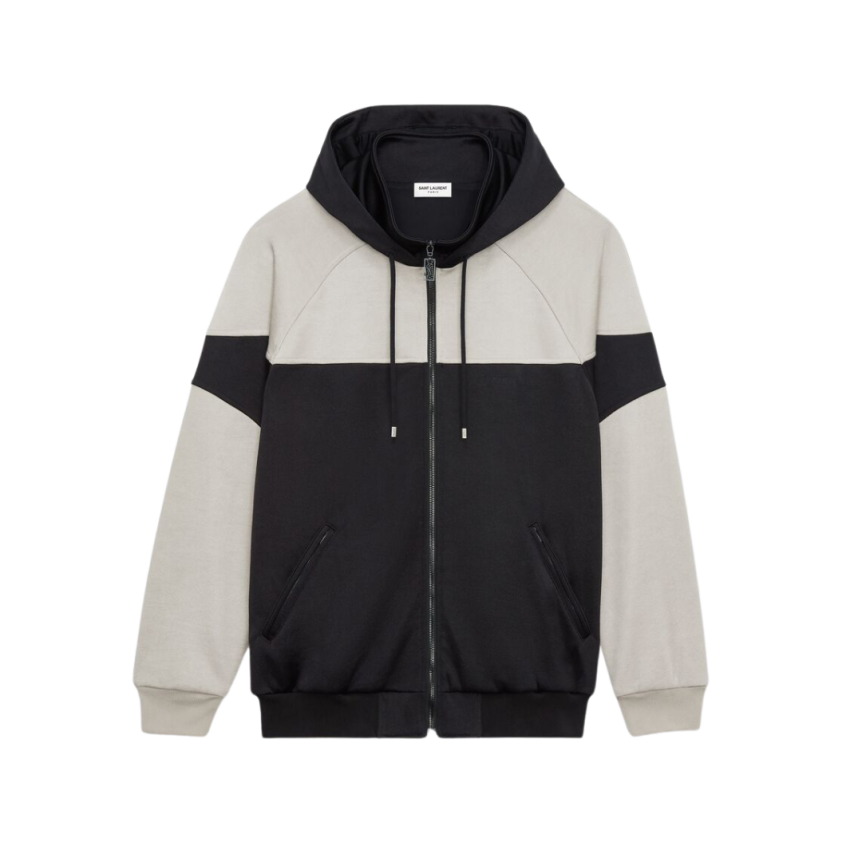 Sweat-shirt Hoodie zippé molleton noir beige broderie saint laurent