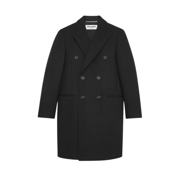SAINT LAURENT Manteau court croisé laine noire