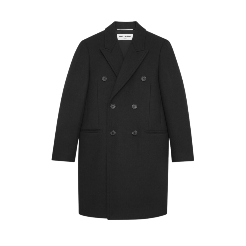 SAINT LAURENT Manteau court croisé laine noire