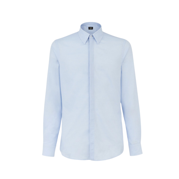 Chemise FENDI soie bleu ciel multi micro FF jacquard