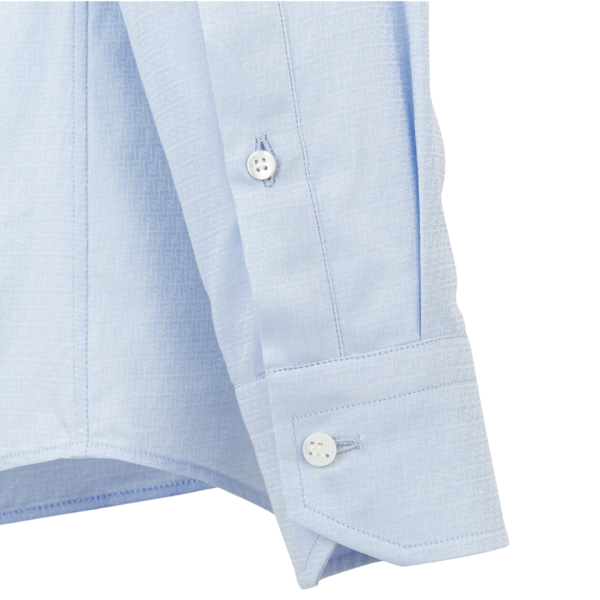 Chemise FENDI soie bleu ciel multi micro FF jacquard