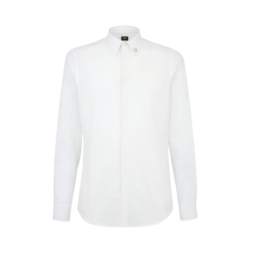 Chemise FENDI classique coton blanc FF métal strass