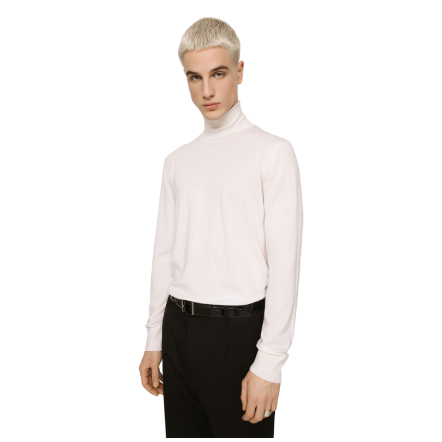 Pull DOLCE & GABBANA col roulé laine vierge extra fin blanc écru
