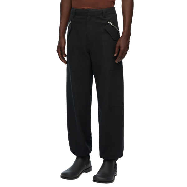 Pantalon LOEWE cargo coton noir poche zippée argent
