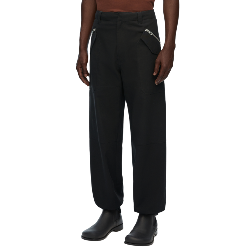 Pantalon LOEWE cargo coton noir poche zippée argent