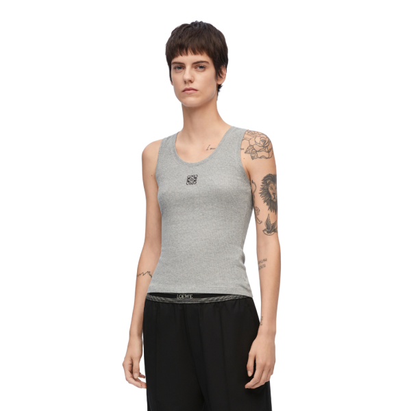 Débardeur LOEWE coton cotelé gris Anagramme noir
