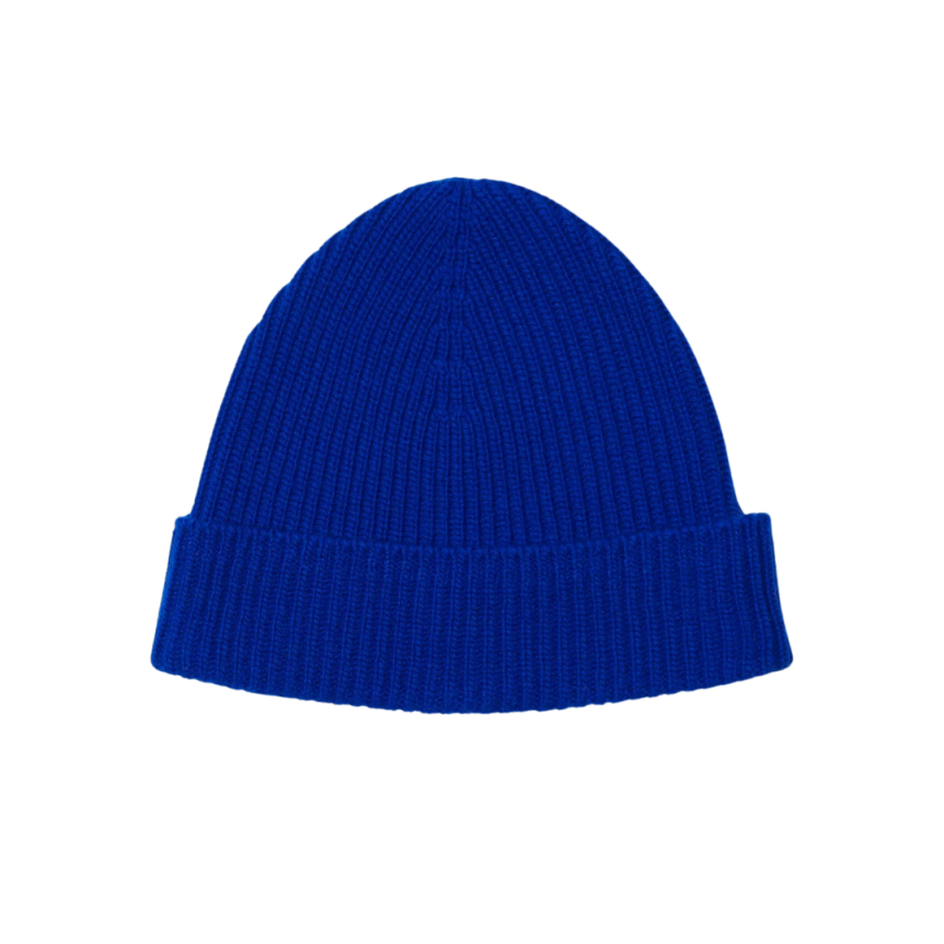 Bonnet BURBERRY cachemire côtelé bleu broderie Equestrian Knight