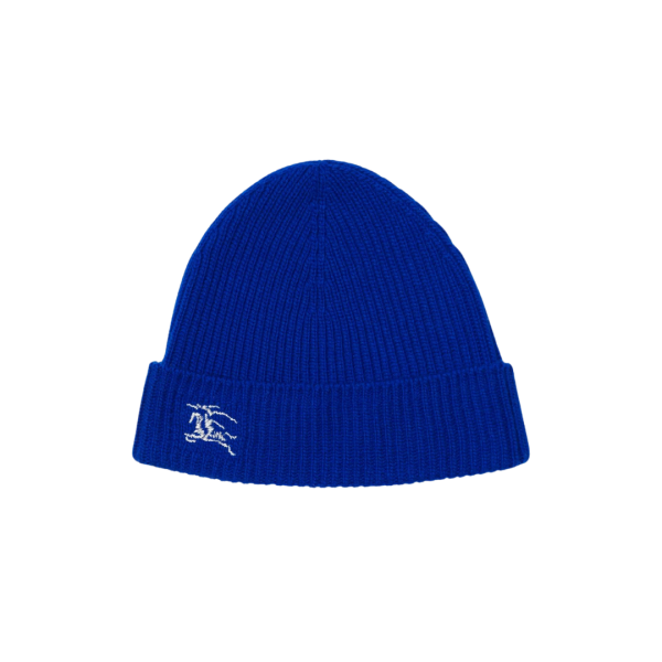 Bonnet BURBERRY cachemire côtelé bleu broderie Equestrian Knight