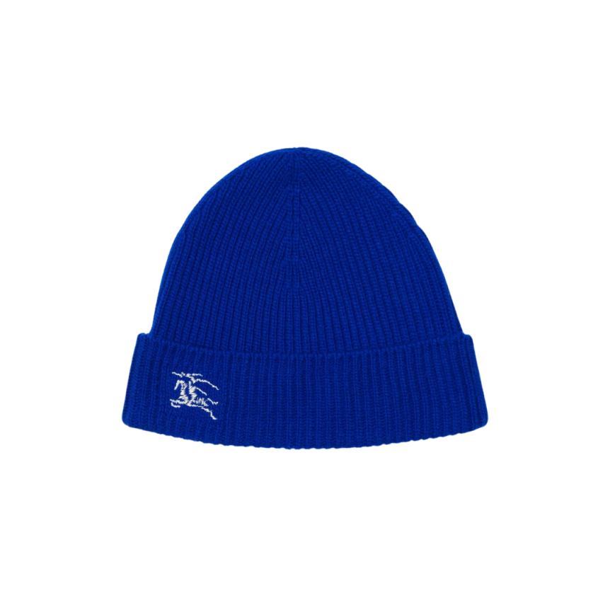 Bonnet BURBERRY cachemire côtelé bleu broderie Equestrian Knight