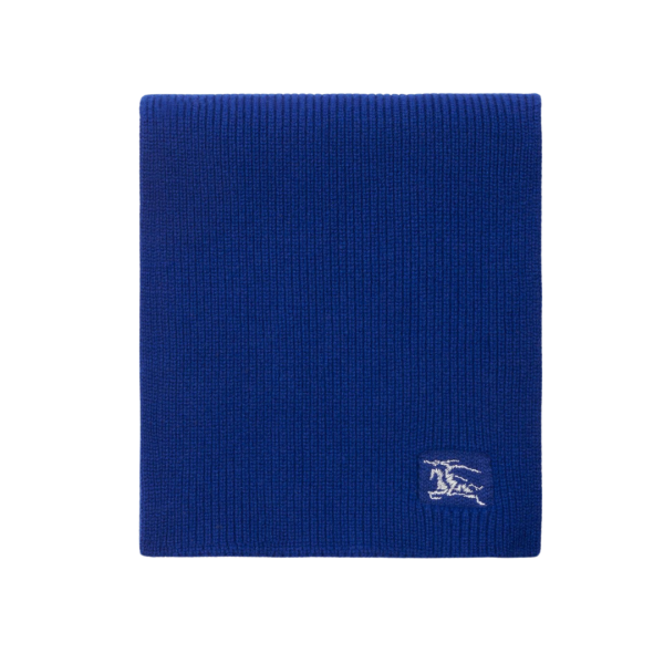 Écharpe BURBERRY cachemire côtelé bleu broderie Cavalier blanc