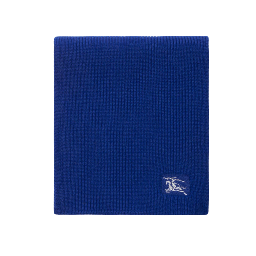 Écharpe BURBERRY cachemire côtelé bleu broderie Cavalier blanc