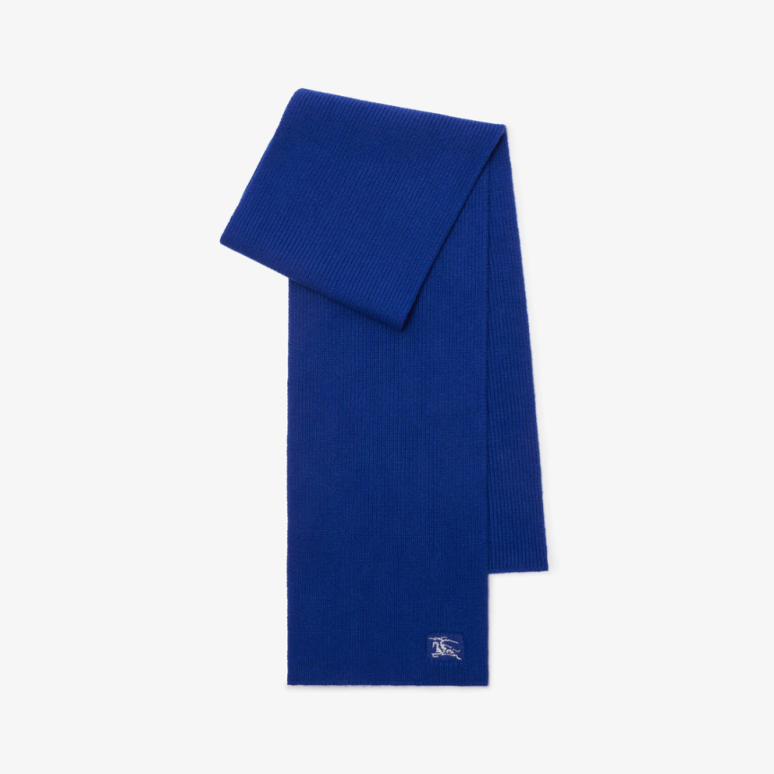 Écharpe BURBERRY cachemire côtelé bleu broderie Cavalier blanc