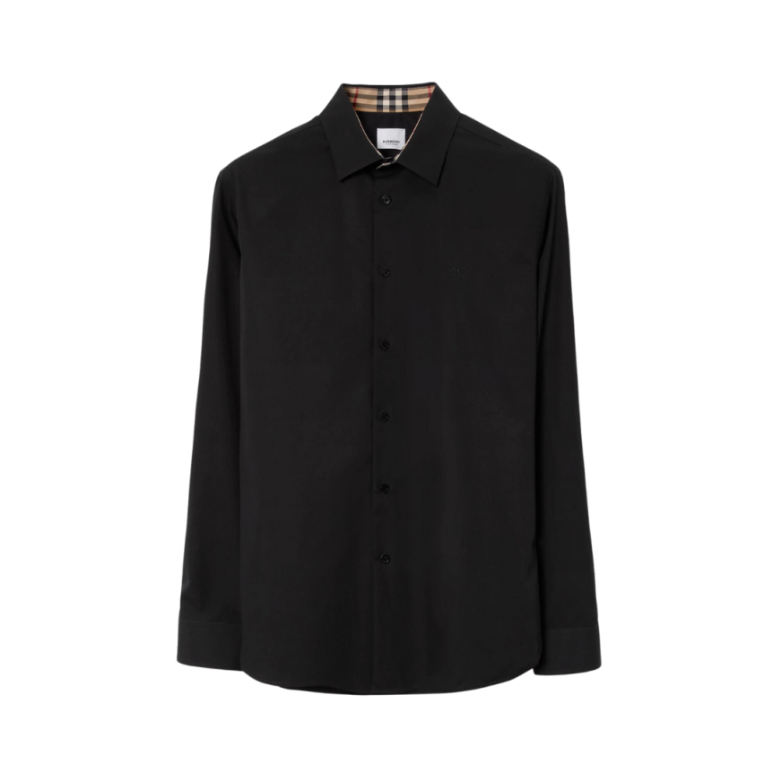 Chemise BURBERRY Sherfield coton noir col check beige broderie Cavalier