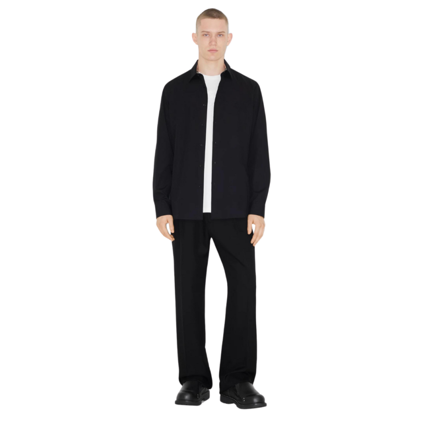 Chemise BURBERRY Sherfield coton noir col check beige broderie Cavalier