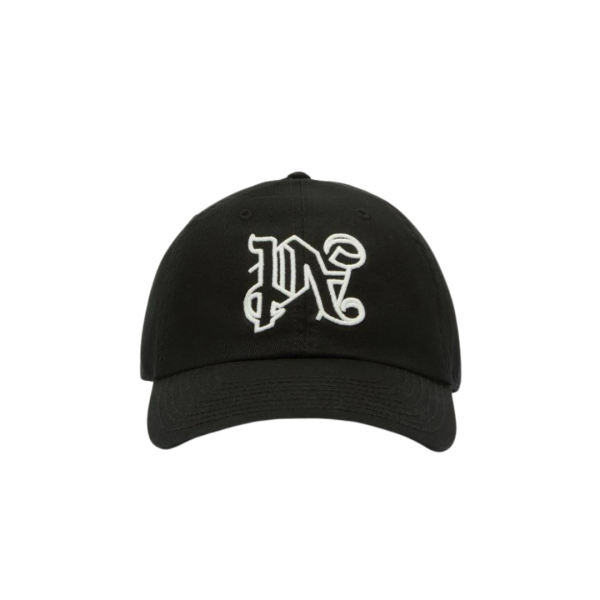 Casquette PALM ANGELS coton noir broderie logo monogramme blanc