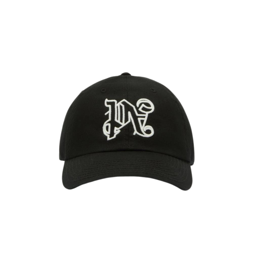 Casquette PALM ANGELS coton noir broderie logo monogramme blanc