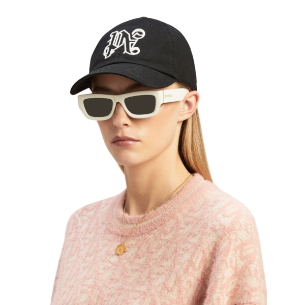 Casquette PALM ANGELS coton noir broderie logo monogramme blanc