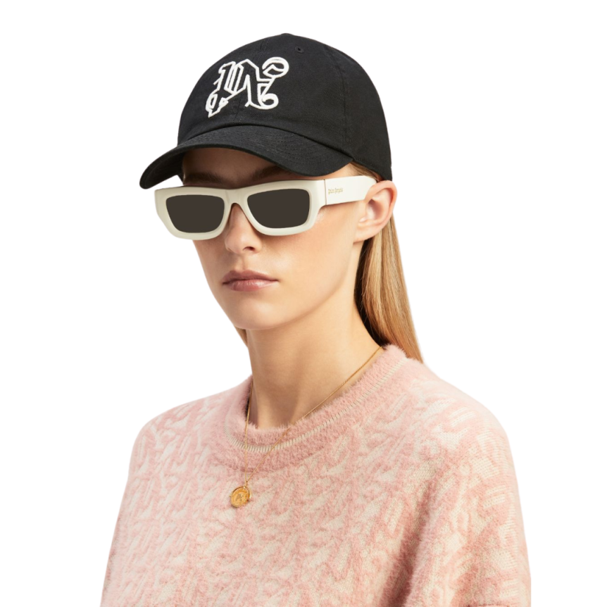 Casquette PALM ANGELS coton noir broderie logo monogramme blanc