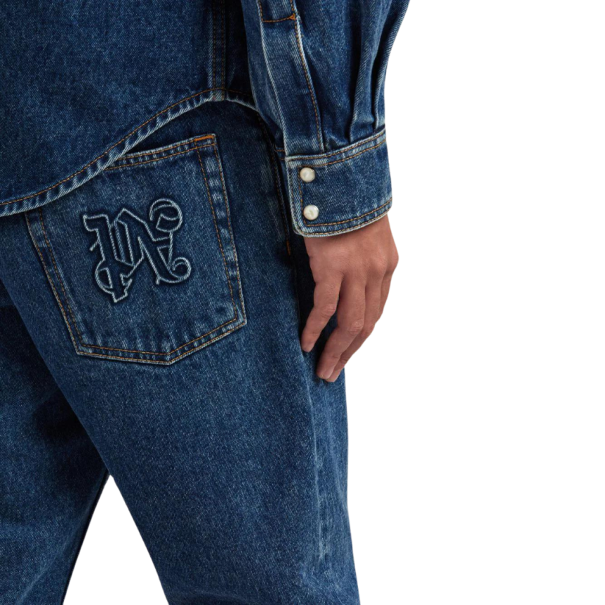 Jeans coton Palm Angels denim bleu logo Palm Angels embossé