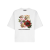 T-shirt col rond coton blanc imprimé fleurs broderie sequins
